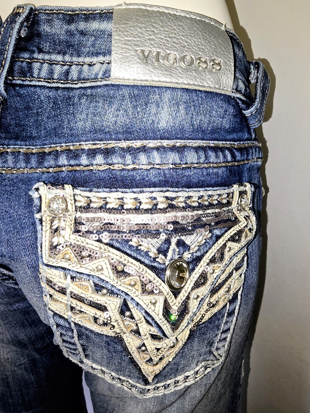 Vigoss Faded Blue Flare Jeans with Double-Button Waist